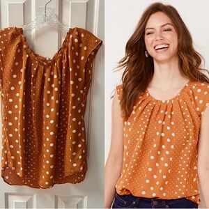 LC Lauren Conrad Orange Polka Dot Ruffled Pleated Preppy Blouse Size M